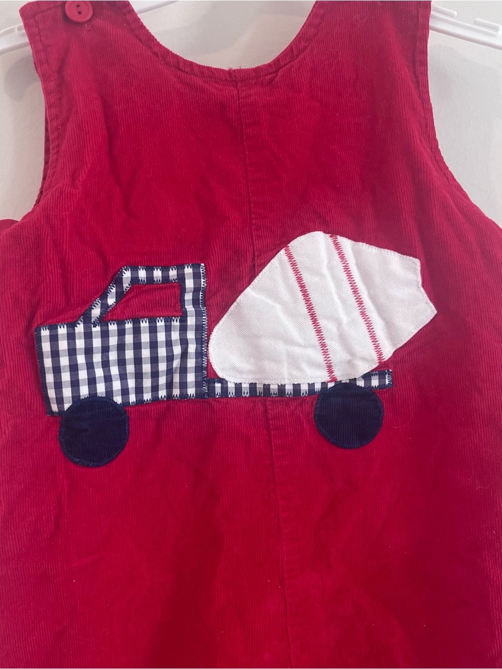 Funtasia Too Toddler Boys Red Corduroy Overalls Appliquéd Truck Made In USA 24m - Picture 2 of 6